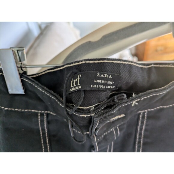 Zara TRF Collection Skirt Size Large Black A-Line Short w/ Contrast Stitching - Picture 4 of 9